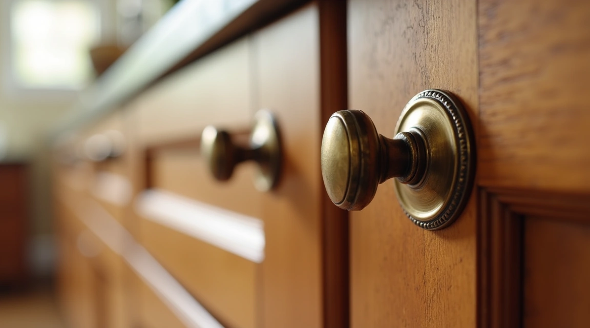 Antique brass cabinet hardware close-up